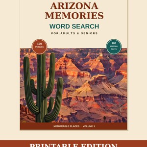 Arizona Word Search Printable Book | 100 Extra Large Print Puzzles | Southwest Landmarks & History | For Seniors | Instant Download PDF