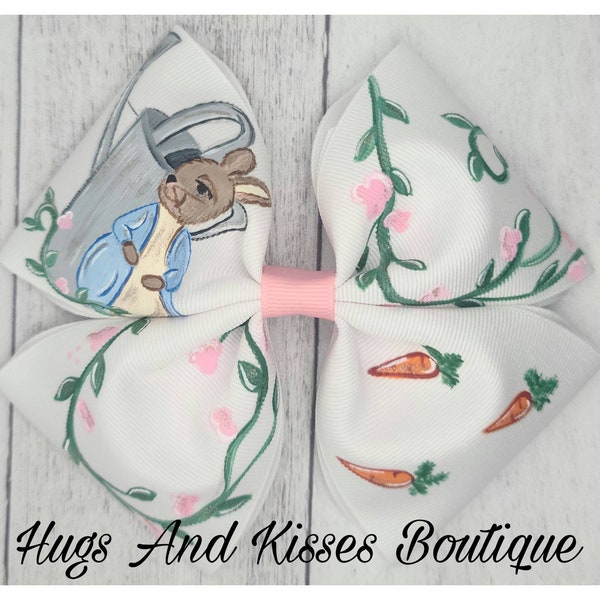 Handpainted Easter Hairbow On White Ribbon By Hugs And Kisses Boutique