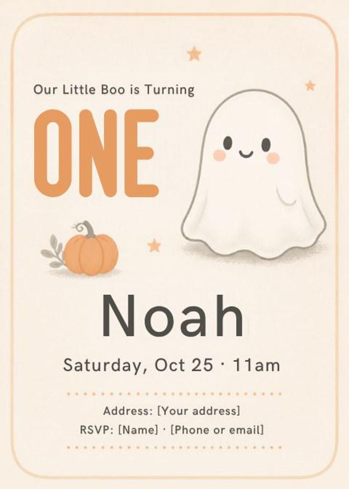 Editable Little Boo Birthday Invitation Canva Template, First Birthday ...