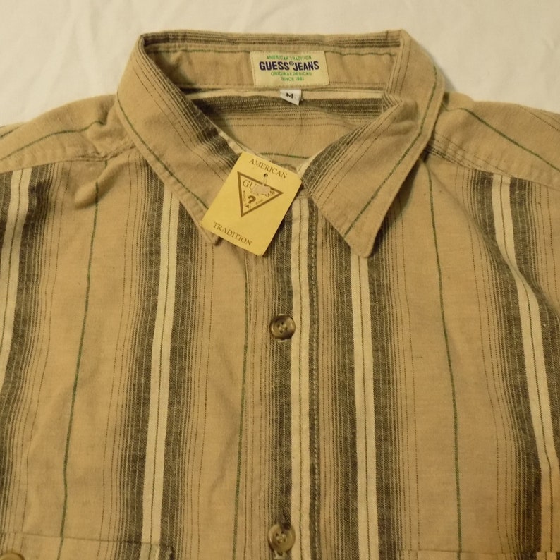 Vintage NOS 80s 90s Men/'s Guess Button Up Striped Shirt Size M Made In The USA