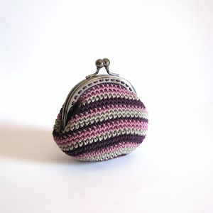 Grey Violet Plumb Coin Purse. Handmade Coin Purse. Crochet Coin Purse. Gray Purple Wallet. Stripped Coin Purse. Vegan Coin Purse. Women Gift