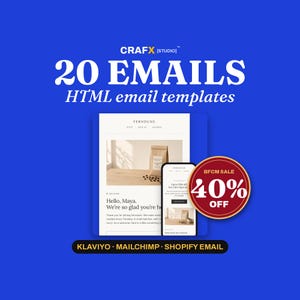 Plantillas de correo electrónico de Klaviyo, 20 plantillas minimalistas de marketing por correo electrónico para pequeñas empresas, bienvenida, carrito abandonado, boletín informativo, HTML editable