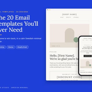 Modelli di email Klaviyo, 20 modelli di email marketing minimalisti per piccole imprese, benvenuto, carrello abbandonato, newsletter, HTML modificabile