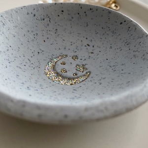 Moon and Star Ring Holder, Modern Handmade Jewelry Dish, Celestial Wedding Registry Gift