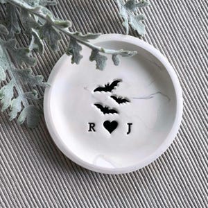 Personalized Goth Ring Dish, Gothic Wedding Jewelry dish, Black Bat Halloween Wedding Decor, Pastel Goth Decor