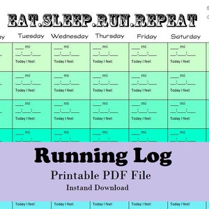 Printable Running Log, Running Calendar, Fillable Running Log, Training ...