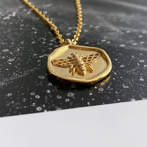 Bee Necklace, Gold Bee Charm on coin, Gift for Best Friend, Bridesmaids