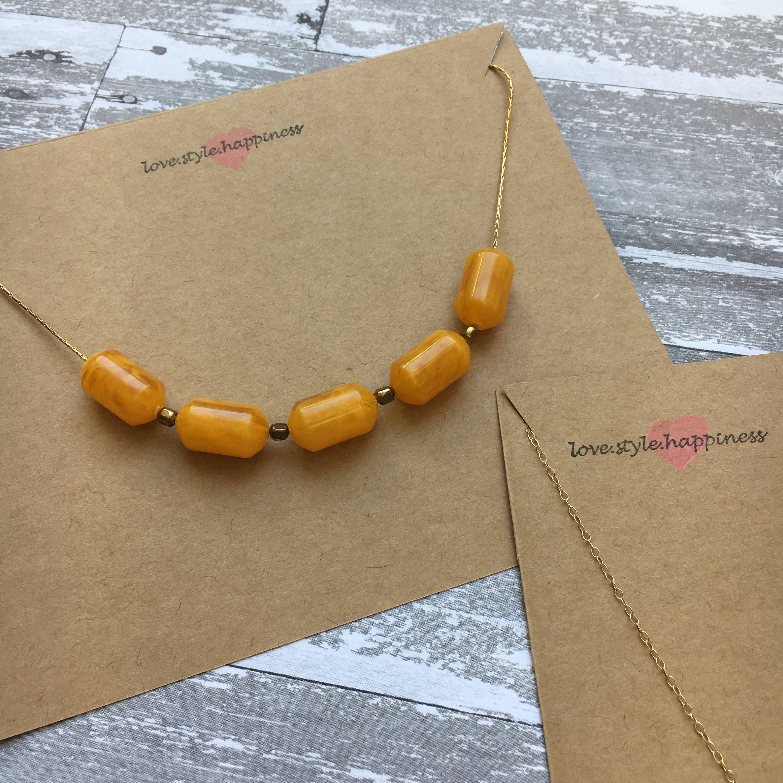 Chunky Mustard Yellow Bead Necklace Boho Jewelry Boho Etsy