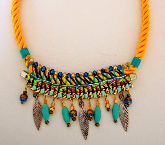Items similar to Neon Rope,Yellow and Gold Rope necklace, Multi color ...