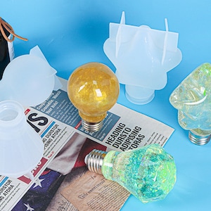Diy Light Bulb Resin Molds,LED Light Bulb Molds for Resin,3Pcs  Resin Silicone Molds with 8Pcs Caps, 6PCS LED Chip Base (Batteries Included)