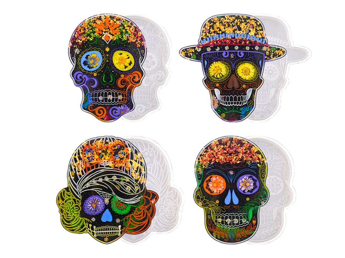 4 Pcs Skull Coaster Molds Epoxy Resin Art DIY Large Skull 
