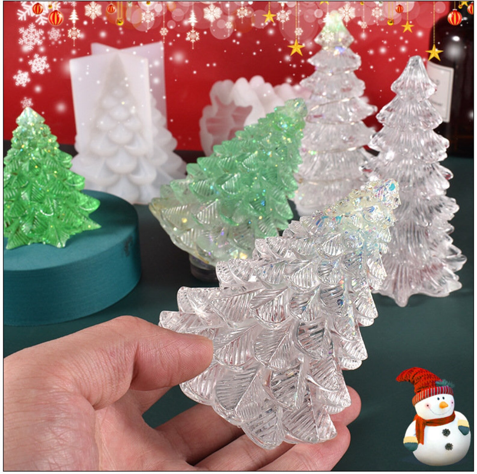 2pcs 3D Christmas Tree Candle Resin Silicone Mold Different Xmas Pine