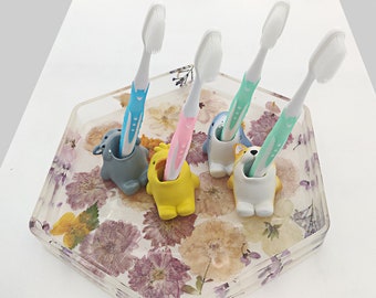 Ensemble de porte-brosse à dents en résine pour animaux, décoration de salle de bain pour enfants (4 pièces)