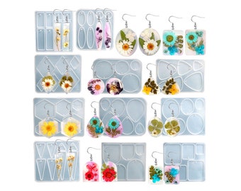 11pcs Epoxy resin Art DIY Handmade Earrings Pendant Necklace Dried Flower Epoxy Geometric Mold Collection Molding  casting