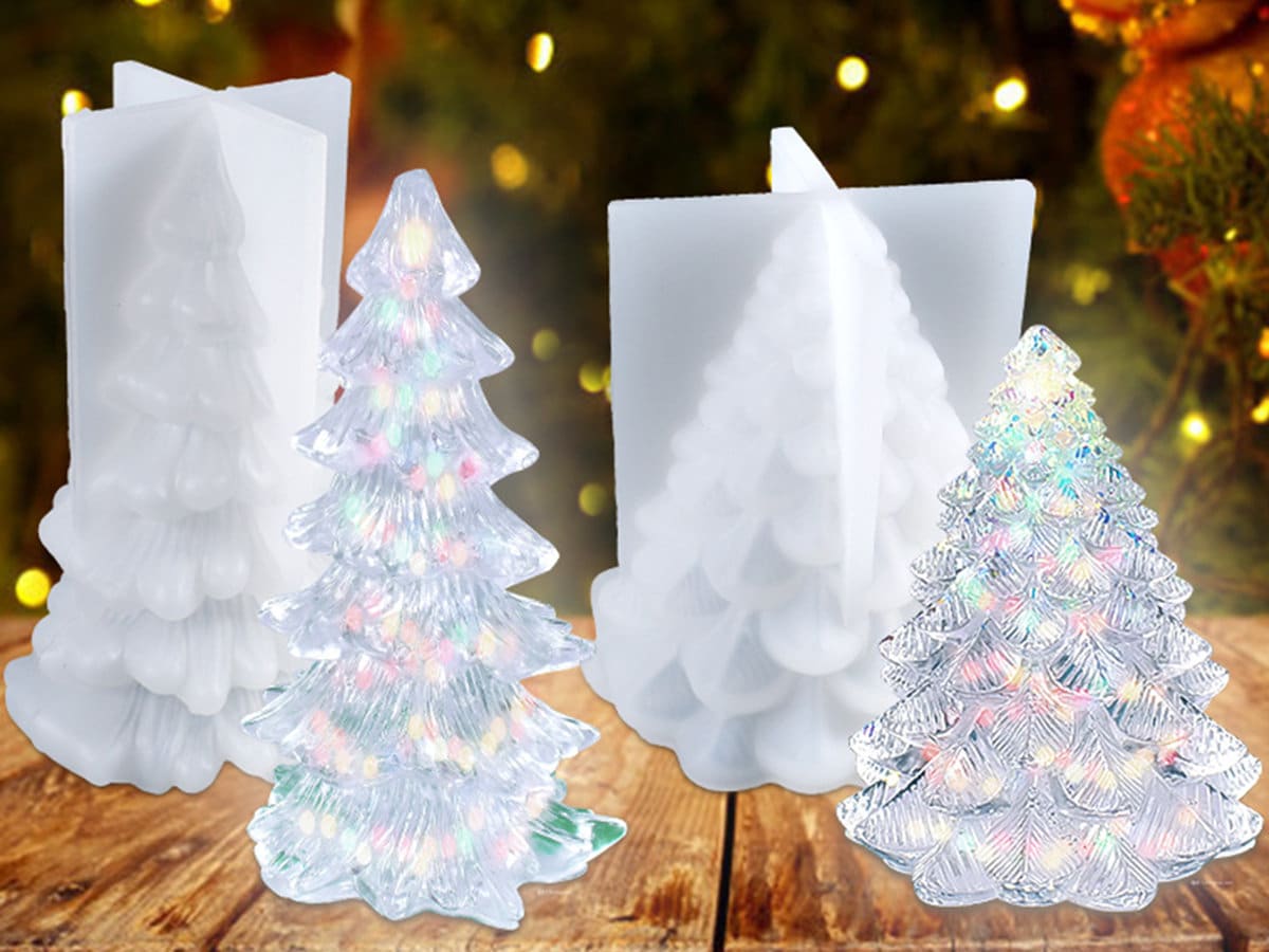 2pcs 3D Christmas Tree Candle Resin Silicone Mold Different Xmas Pine