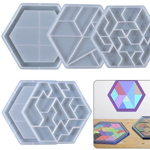 Epoxy resin diy art mold hexagonal tangram puzzle silicone mold