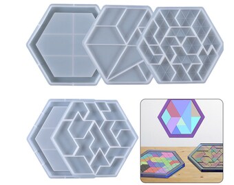 Epoxy resin diy art mold hexagonal tangram puzzle silicone mold