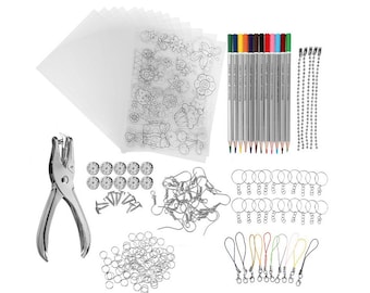 Teile Heat Shrink Plastic Sheet Kit Schrumpffolie Papiere mit Schlüsselanhängern Zubehör für Schmuck Ohrring Halskette DIY Kreatives Handwerk