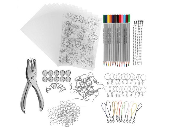 Pieces Heat Shrink Plastic Sheet Kit Shrink Film Papers With Keychains  Accessories for Jewelry Earing Necklace DIY Creative Craft 