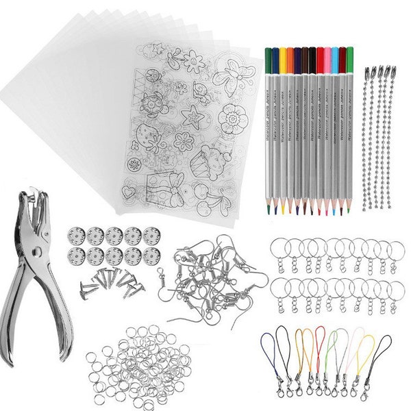 Pieces Heat Shrink Plastic Sheet Kit Shrink Film Papers with  Keychains Accessories for jewelry earing necklace DIY Creative Craft