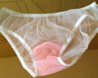 Sheer Transparent Nylon Panties Vintage Style Contrast Crotch Fetish Sissy Sheer Transparent Nylon Panties Vintage Style Contrast Crotch Fetish Sissy
