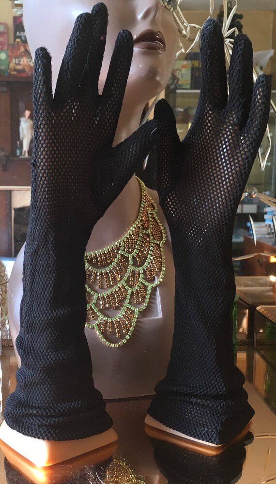 Vintage 50's black nylon mesh formal opera elbow g