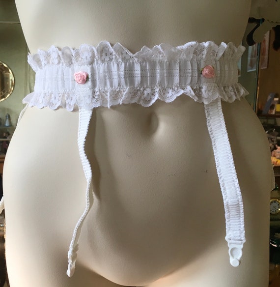 Vintage 70's lace rhumba elasticated garter belt b