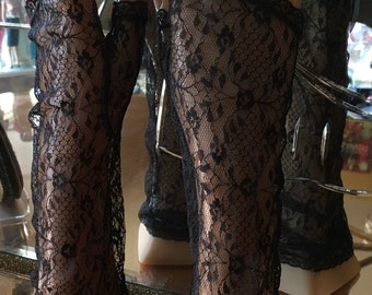 Vintage 80’s black lace goth open finger gloves burlesque