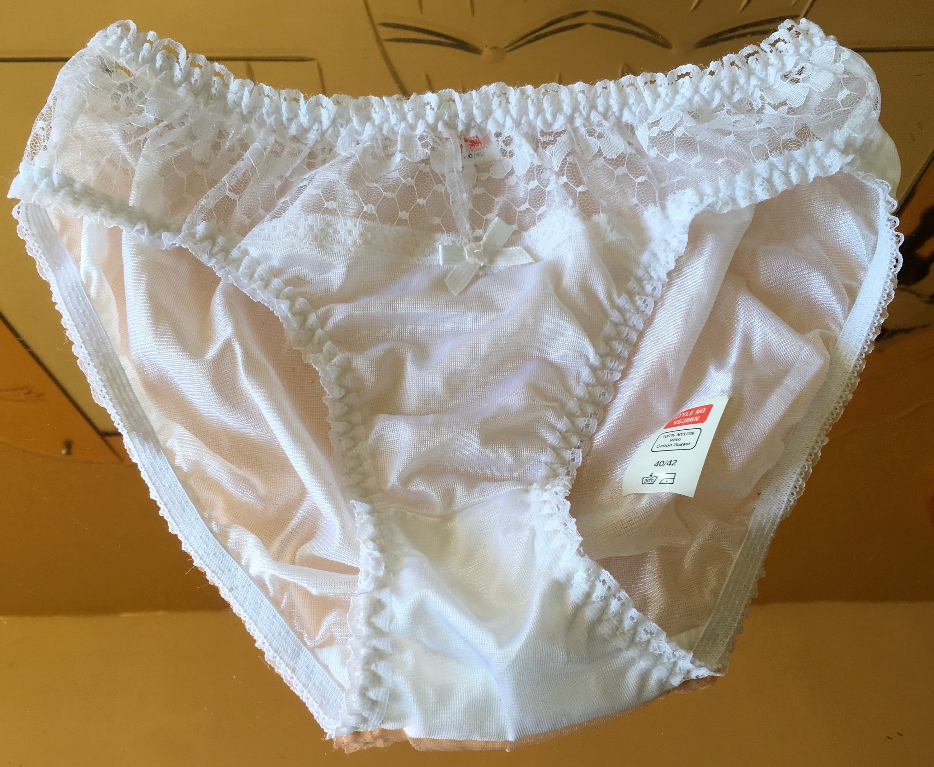 White nylon and lace vintage 70s bikini panties antron Etsy