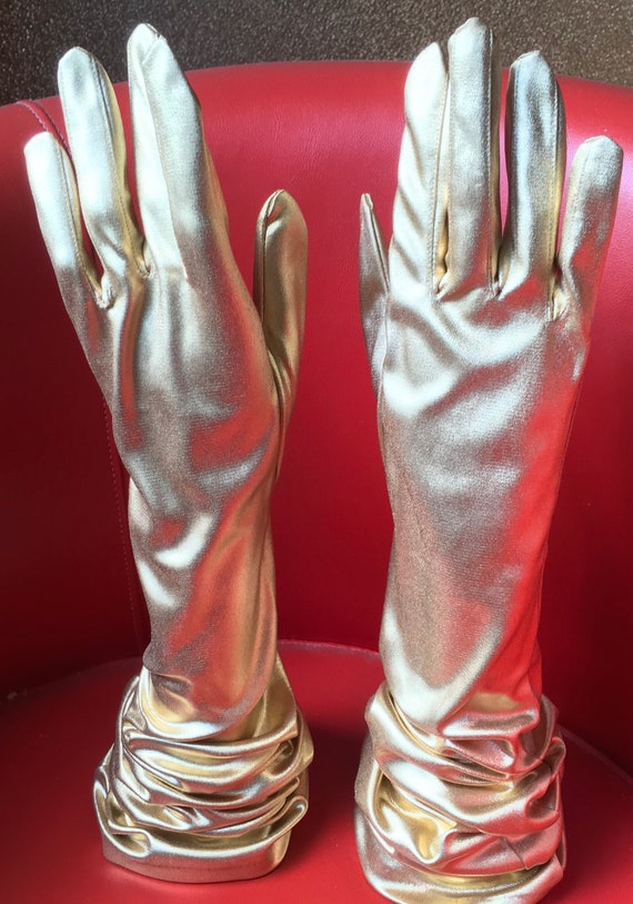 Gold lame formal mousquetaire opera evening gloves