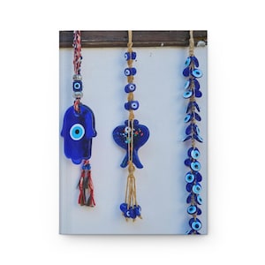 Evil Eye Hardcover Journal, Matte Finish, Gift for Writers, Travel Notebook, Spiritual Journaling, Home Decor, Blue Color Scheme