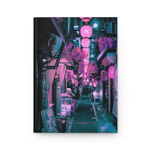 Neon Tokyo Hardcover Journal | Travel Notebook, Planner, Gift for Writers, Aesthetic Journal, Boho Stationery, Japan Travel Journal