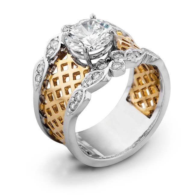 Ladies 18kt twotone wide engagement ring 0.25 ctw GVS2 Etsy