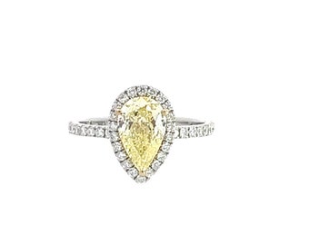 1.08 carat Lab Diamond Fancy Yellow pear shape engagement ring