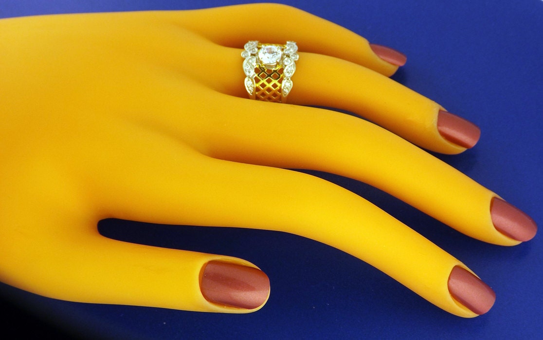 Women's Wide Engagement Ring in 18 Karat Two Tone Color Etsy