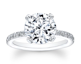 Classic diamond engagement ring solitaire 14k white gold  2 carat Round Brilliant natural white sapphire center 0.25 ctw pave diamonds