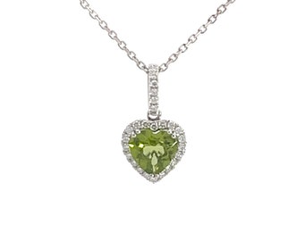 Peridot heart diamond halo pendant 1.82 TCW in 14 karat white gold