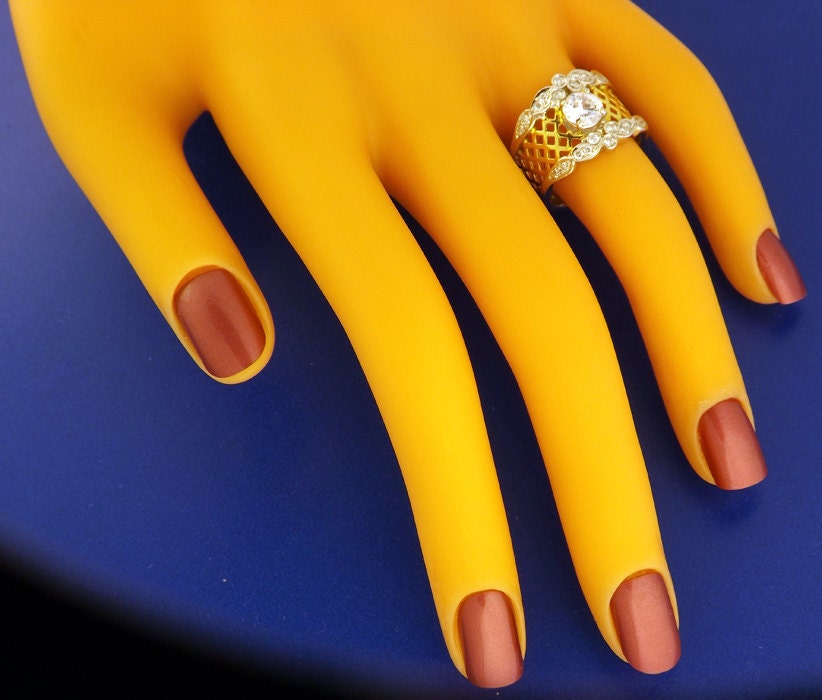 Women's Wide Engagement Ring in 18 Karat Two Tone Color Etsy