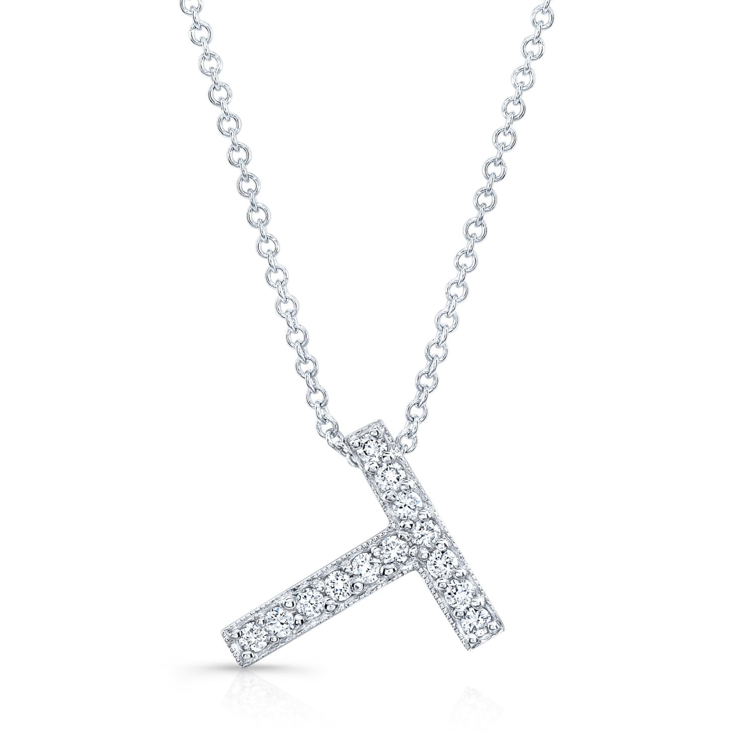 Diamond Initial Pendant in the Letter t 14k White Gold 0.15 Ctw G