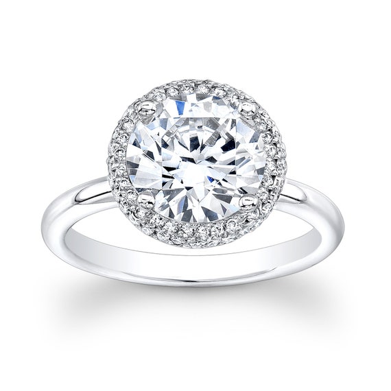 White sapphire cushion engagement ring with 2.50 carat Cushion White Sapphire Center and 0.30ctw G-VS2 diamonds