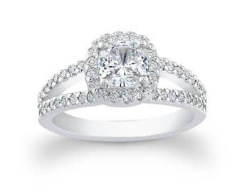 Ladies 14kt white gold engagement ring 0.40 ctw G-VS2 diamonds with 1ct Natural White Sapphire Center
