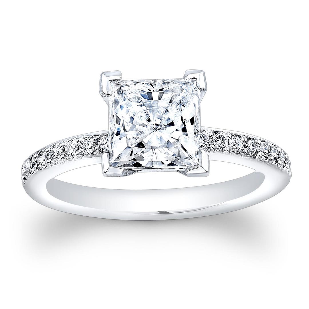 1.50 Carat Princess Cut Lab Created Diamond Classic Diamond Engagement ...