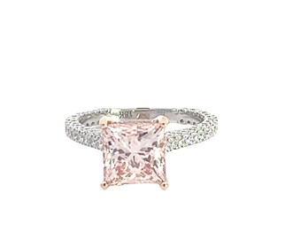 3.12 carat Pink Lab diamond princess cut engagement ring