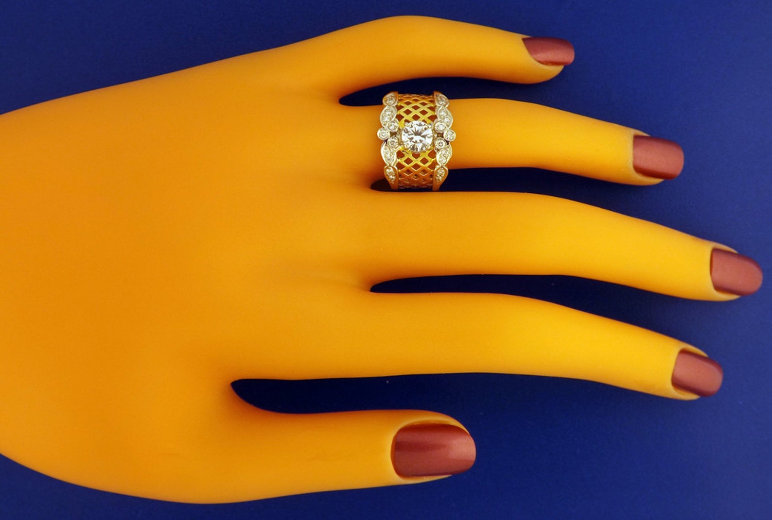 Women's Wide Engagement Ring in 18 Karat Two Tone Color Etsy