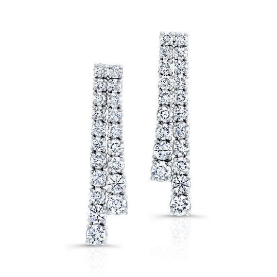 Women's 18k White Gold Diamond Drop Earrings 7.70 Ctw G | Etsy