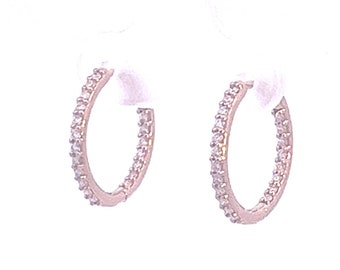 14k rose gold diamond hoop earrings