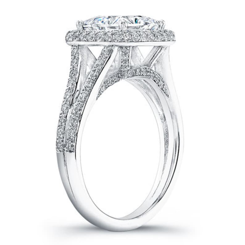 Platinum Cushion Halo Pave Diamond Engagement Ring With 1.70 - Etsy