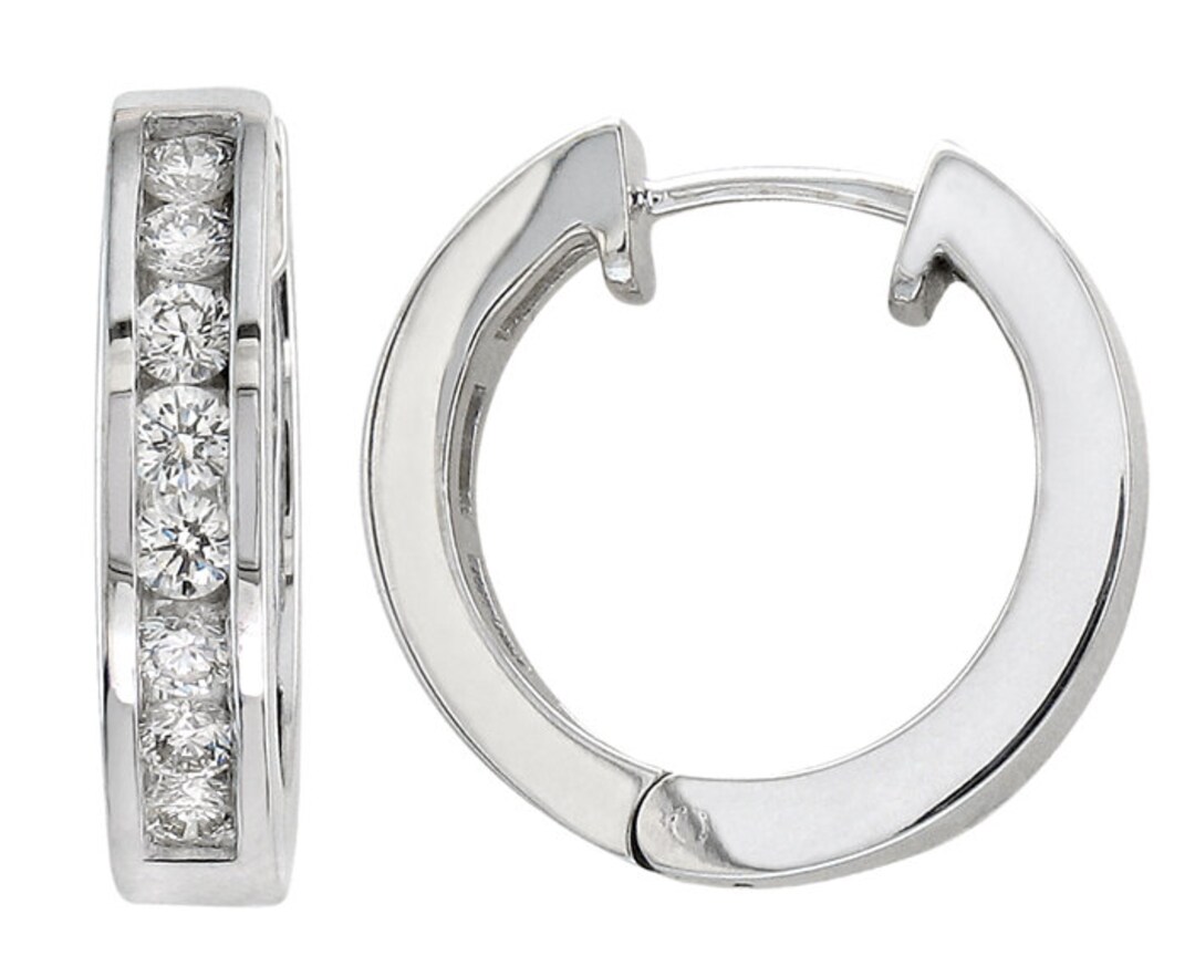 Round Brilliant 0.50 ctw VS2 Clarity, I Color Diamond 14kt Yellow Gold  Channel Set Hoop Earrings