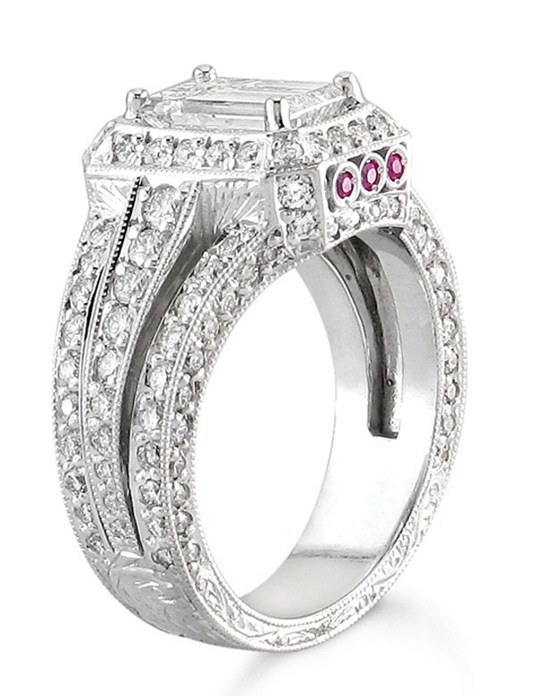 Ladies Platinum Antique Engagement Ring With 2ct Lannyte Etsy