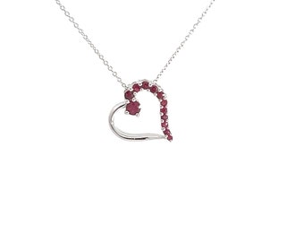 14k white gold ruby heart pendant 0.55 ctw